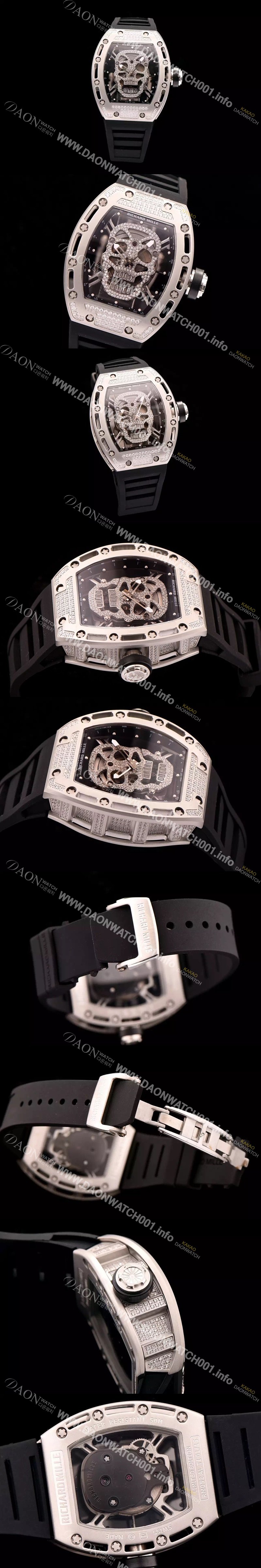 홍콩명품 [리차드밀레] 남성용 리차드밀레 RM052 뚜르비용 스컬 워치 1:1 수공 맞물림 형식의 쥬얼세팅 스켈레톤&해골무늬 다이얼 오토매틱 무브먼트 RIC0404