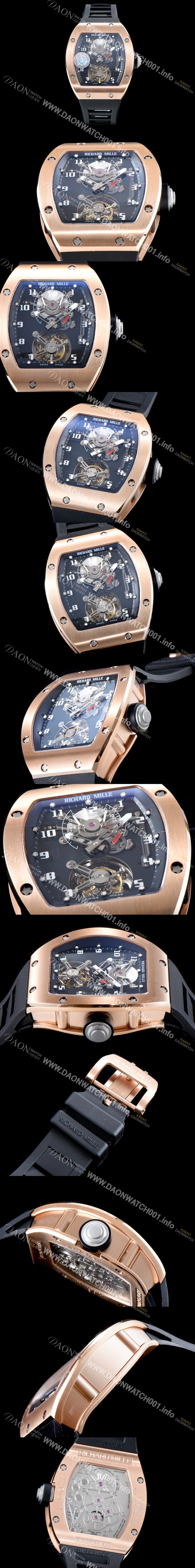 홍콩명품 [리차드밀레] 남성용 최초의 모델 RM001 투르비용 컬렉션UP!! 고급스러운 18K 로즈골드 블랙&스켈레톤 다이얼 아시안 투어빌론 탑재 무브먼트 RIC0400