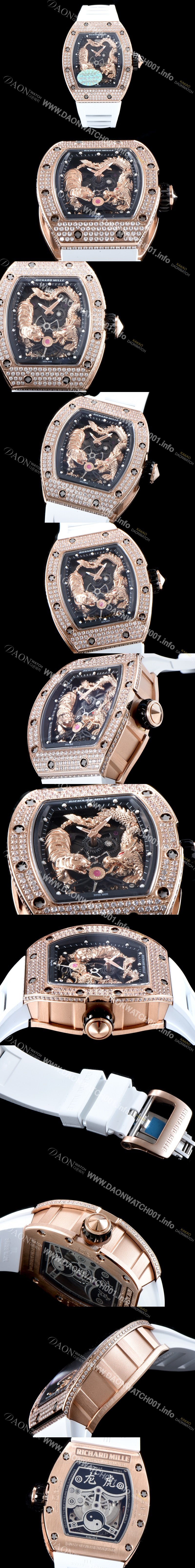 홍콩명품 [리차드밀레] 남성용 리차드밀 RM51-01 타이거&드래곤 미쉘 요 워치!! 수공 맞물림 형식의 쥬얼세팅 고급스러운 18K 로즈골드 스켈레톤 다이얼 오토매틱 무브먼트 RIC0452