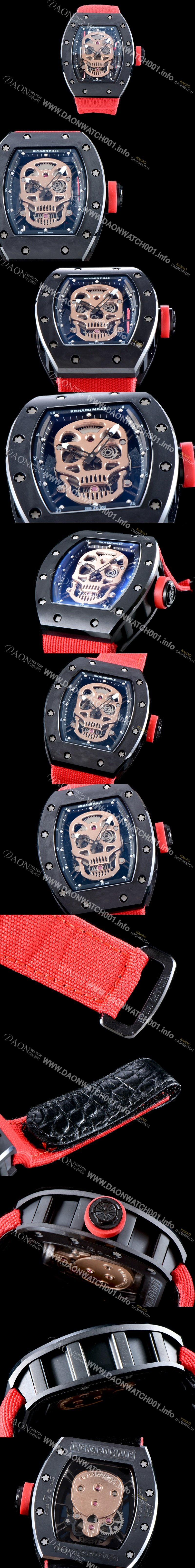 홍콩명품 [리차드밀레] 남성용 벨크로 스포츠 스트랩!! RM52-01 스컬 워치 스켈레톤&해골무늬 다이얼 오토매틱 무브먼트 RIC0450