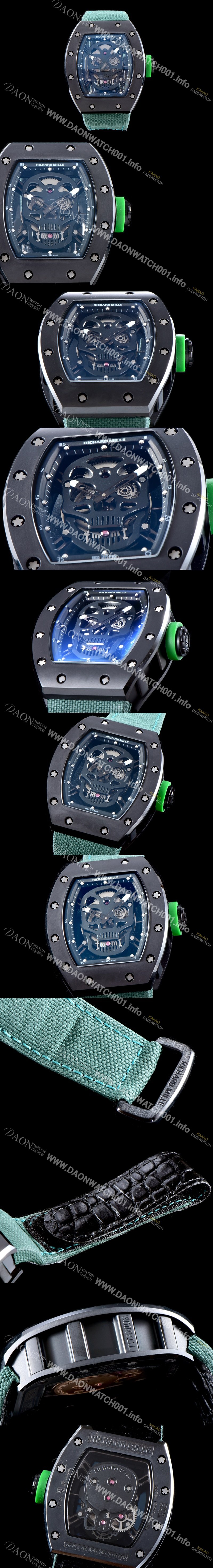 홍콩명품 [리차드밀레] 남성용 벨크로 스포츠 스트랩!! RM52-01 스컬 워치 스켈레톤&해골무늬 다이얼 오토매틱 무브먼트 RIC0455