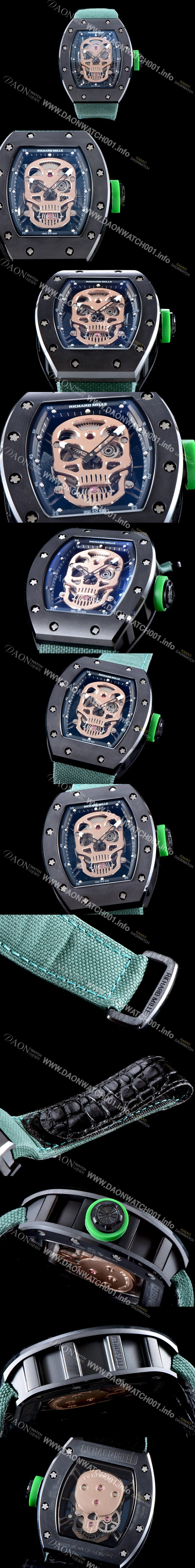 홍콩명품 [리차드밀레] 남성용 벨크로 스포츠 스트랩!! RM52-01 스컬 워치 스켈레톤&해골무늬 다이얼 오토매틱 무브먼트 RIC0451