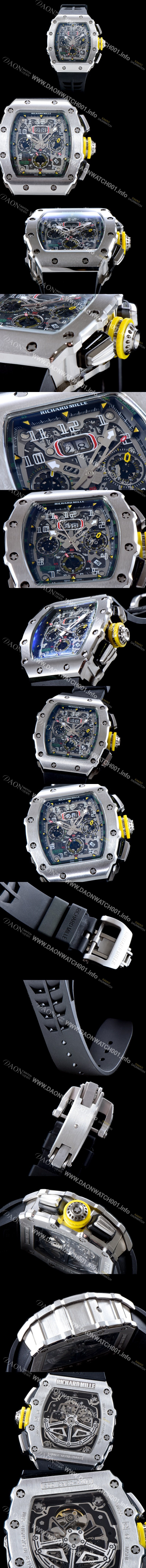 홍콩명품 [리차드밀레] 남성용 오토매틱 플라이백 RM11-03 오버사이즈 데이트 크로노그래프 고급스러운 18K 화이트골드 스켈레톤 다이얼 오토매틱 무브먼트 RIC0413