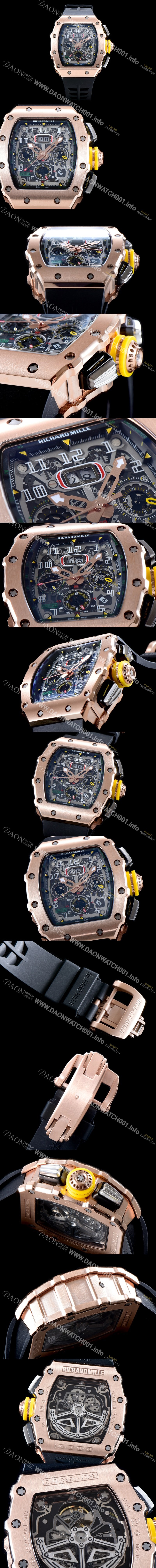 홍콩명품 [리차드밀레] 남성용 오토매틱 플라이백 RM11-03RG 오버사이즈 데이트 크로노그래프 고급스러운 18K 로즈골드 스켈레톤 다이얼 오토매틱 무브먼트 RIC0410