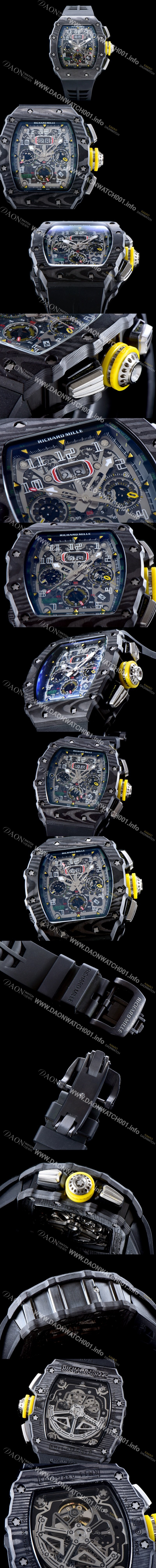 홍콩명품 [리차드밀레] 남성용 오토매틱 플라이백 RM11-03 오버사이즈 데이트 크로노그래프레드 포지드 카본 케이스 스켈레톤 다이얼 오토매틱 무브먼트 RIC0400