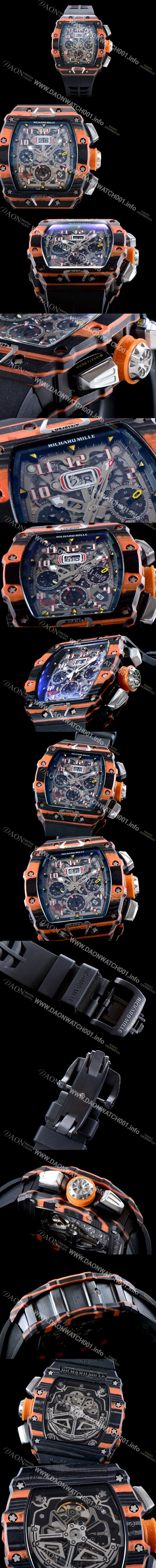 홍콩명품 [리차드밀레] 남성용 리차드 밀 RM11-03 오토매틱 플라이백 크로노그래프레드 맥라렌!! 오렌지&카본 TPT 오버사이즈 데이트 스켈레톤 다이얼 오토매틱 무브먼트 RIC0202