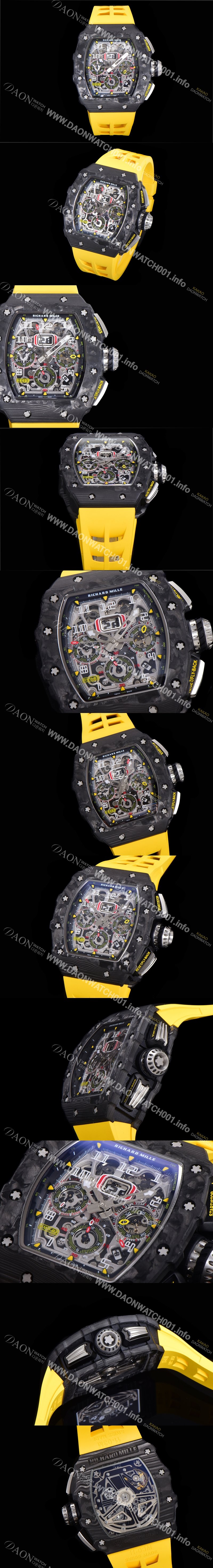 홍콩명품 [리차드밀레] 남성용 플라이백 RM11-03 오버사이즈 데이트 크로노그래프레드 포지드 카본 케이스 스켈레톤 다이얼 오토매틱 무브먼트 RIC08691