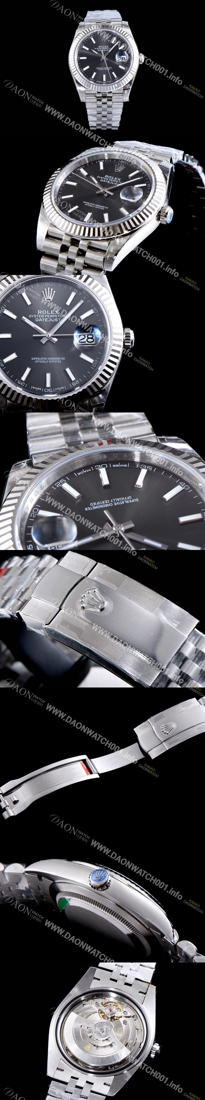 홍콩명품 [로렉스] 남성용 데이저스트 II 126334 블랙 다이얼 야광 스틱 인덱스 스틸 브레이슬릿 오토매틱 무브먼트 ROL0302