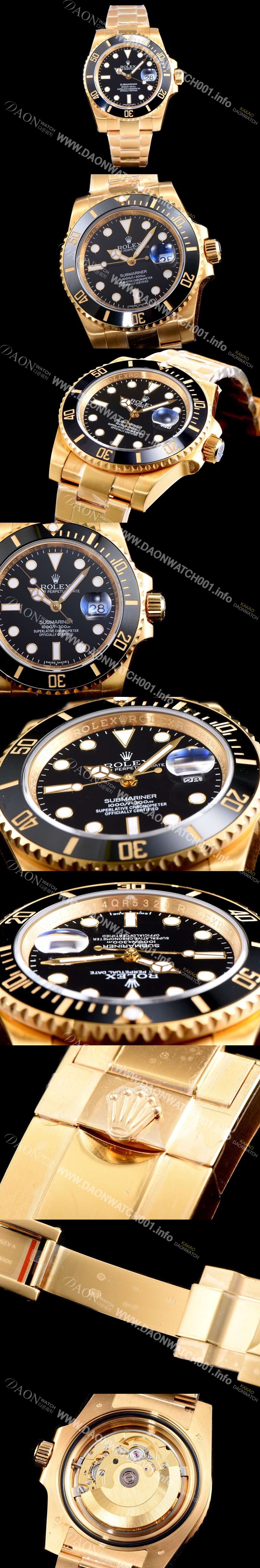홍콩명품 [로렉스] 남성용 서브마리너116618LN-97208 블랙 세라믹 베젤 18k 옐루골드 도금 블랙 다이얼 브레이슬릿 ETA 2836-2 오토매틱 무브먼트 ROL0341