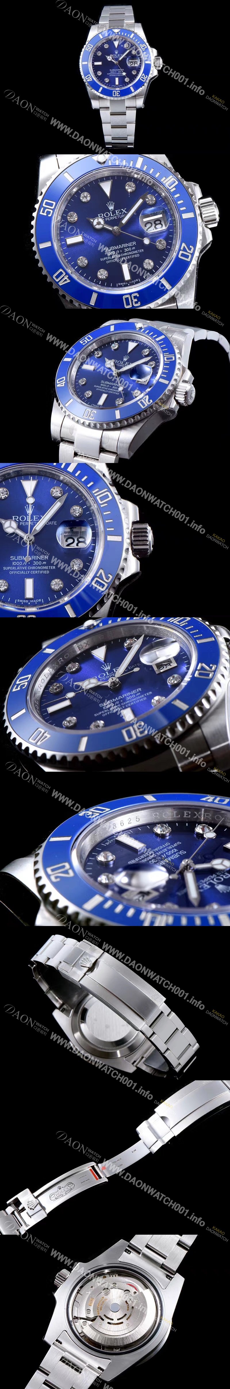 홍콩명품 [로렉스] 남성용 NEW VIP 버전!!서브마리너 116619LB-97209 8DI 블루 세라믹 베젤 블루 다이얼 쥬얼 다이아몬드 인덱스 브레이슬릿 스위스 3135 오토매틱 무브먼트 ROL0320
