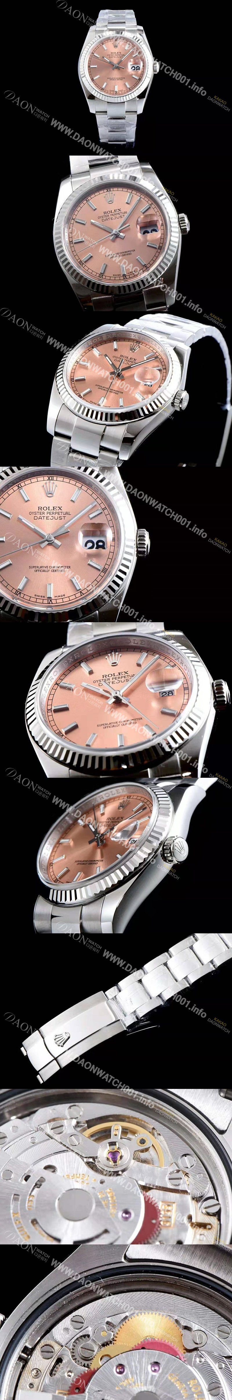 홍콩명품 [로렉스] 남성용 데이져스트 m116234-0120 업그레이드 VIP 타입!! 심플한 디자인 인기베스트 핑크 다이얼 스틱 야광 인덱스 스틸 브레이슬릿 ROL0330