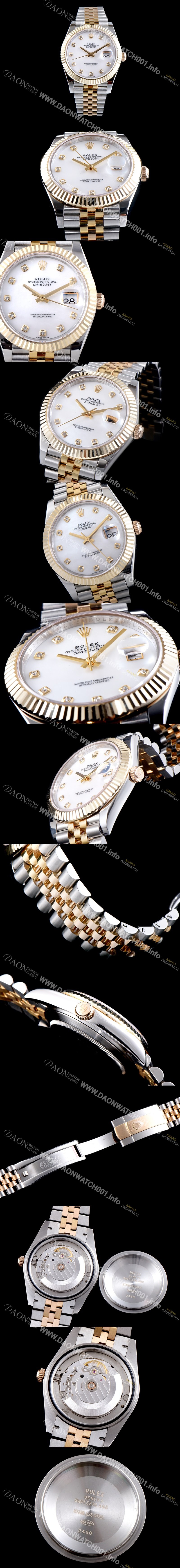 홍콩명품 [로렉스] 남성용 최고급형!!데이져스트 m126233-0023 드레스워치 넘버원 18K 옐로골드 투톤 콤비 핑크 자개 다이얼 브레이슬릿 스위스 ETA 2836-2 오토매틱 무브먼트 ROL0335