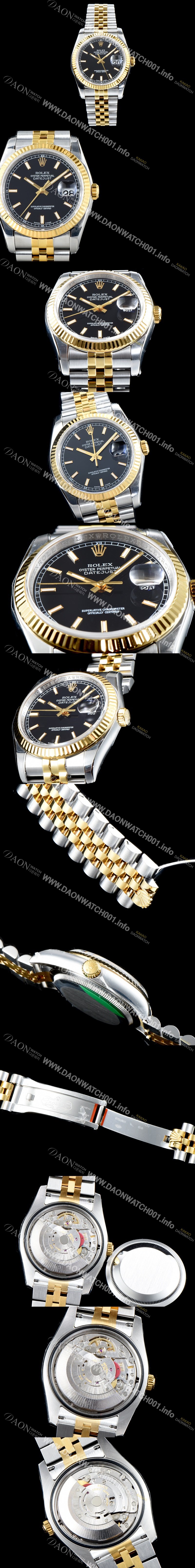 홍콩명품 [로렉스] 남성용 1:1퀄리티!! 데이져스트 116233 오이스터 36mm 18K 옐로우골드 블랙 다이얼 쥬빌리 브레이슬릿 칼리버 3135타입 오토매틱 무브먼트 ROL0300