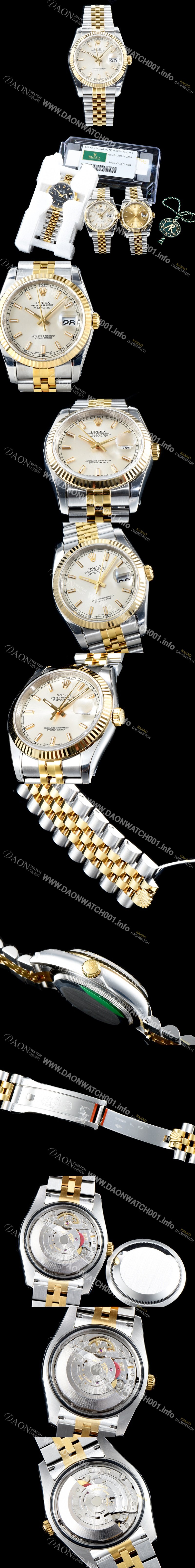 홍콩명품 [로렉스] 남성용 1:1퀄리티!! 데이져스트 116233 오이스터 36mm 18K 옐로우골드 화이트 실버 다이얼 쥬빌리 브레이슬릿 칼리버 3135타입 오토매틱 무브먼트 ROL0042
