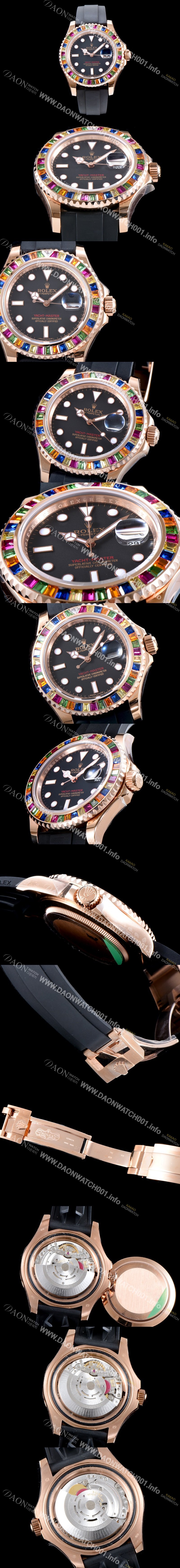홍콩명품 [로렉스] 남성용 NEW ARRIVAL!! 요트마스터 116695SATS 레인보우 바게크 컷 세팅 베젤 블랙 다이얼 오이스터 플렉스 스위스 3135오토매틱 무브먼트 ROL0034