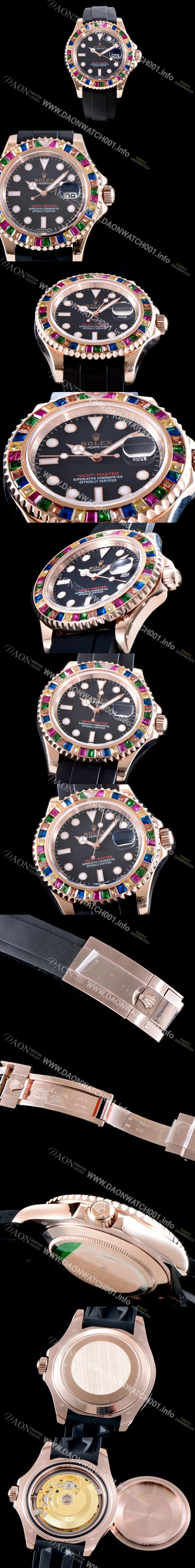 홍콩명품 [로렉스] 남성용 최신버전 UP!! 요트마스터 116695SATS 레인보우 바게크 컷 세팅 베젤 블랙 다이얼 오이스터 플렉스 스위스 ETA 2824-2 오토매틱 무브먼트 ROL0050