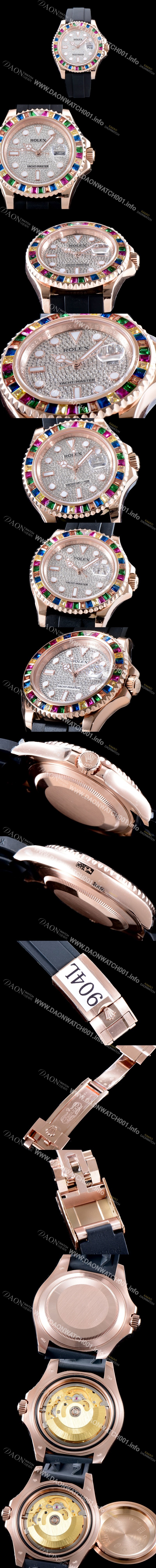 홍콩명품 [로렉스] 남성용 오이스터 페페츄얼 요트-마스터 126655 “다이아몬드 파베 다이얼” 레인보우 바게크 컷 세팅 베젤 오토매틱 무브먼트 ROL0542