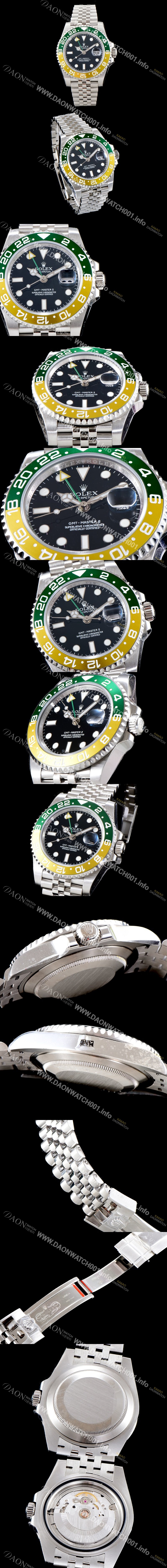 홍콩명품 [로렉스] 남성용 업그레이드 모델!! 지엠티 마스터II m126710 듀얼 타임 그린/옐로우 투톤 24시간 회전 베젤 블랙 다이얼 5선 쥬빌리 브레이슬릿 오토매틱 무브먼트 ROL0501