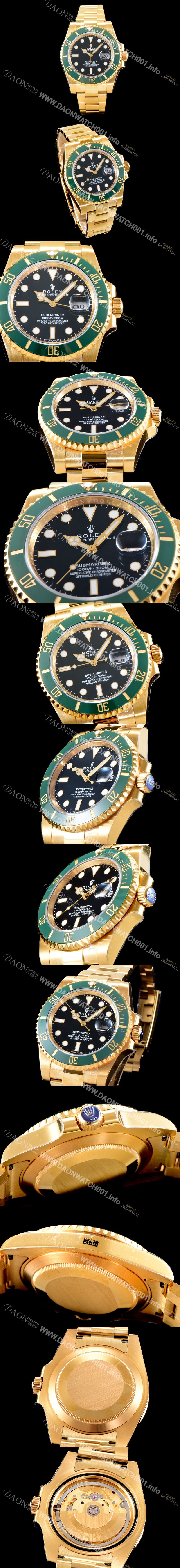 홍콩명품 [로렉스] 남성용 New 업그레이드형!! 서브마리너 데이트 그린 세라믹 베젤UP!! 고급스러운 18K 옐로우골드 블랙 다이얼 브레이슬릿 오토매틱 무브먼트 ROL0530