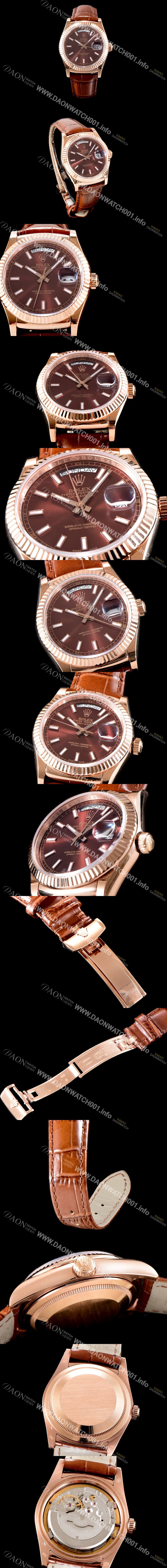 홍콩명품 [로렉스] 남성용 추가업데이트 데이데이트 18K 로즈골드 케이스 36MM 브라운 썬더스트 다이얼 UP!! 크로노미터 플루티드 베젤 오토매틱 무브먼트 ROL0530