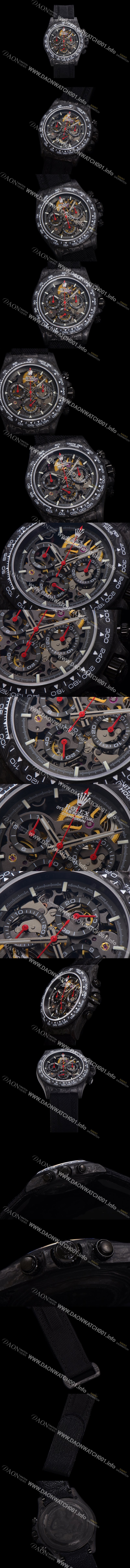 홍콩명품 [로렉스]남성용 데이토나 포지드카본 40mm 크로노그래프 오토매틱 Cal.4130 무브먼트 스켈레톤 다이얼 rol5370