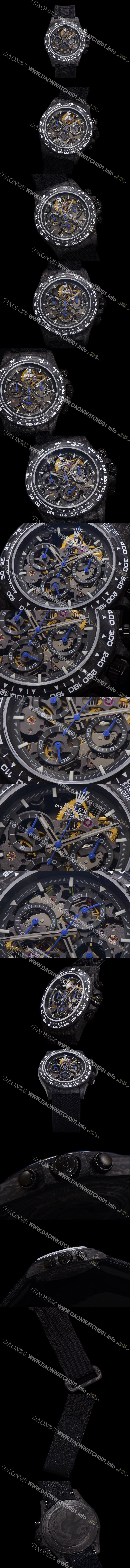 홍콩명품 [로렉스]남성용 데이토나 포지드카본 40mm 크로노그래프 오토매틱 Cal.4130 무브먼트 스켈레톤 다이얼 rol5372