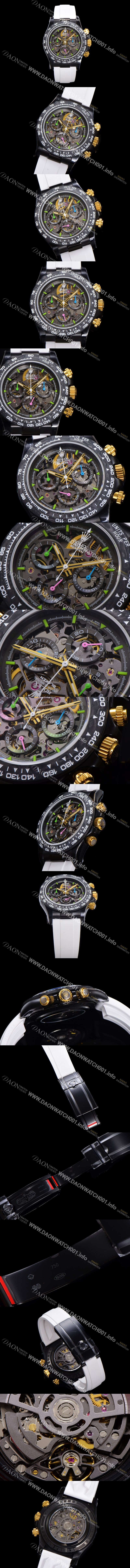 홍콩명품 [로렉스]남성용 데이토나 카본 베젤 40mm 크로노그래프 오토매틱 Cal.4130 무브먼트 스켈레톤 다이얼 rol5373