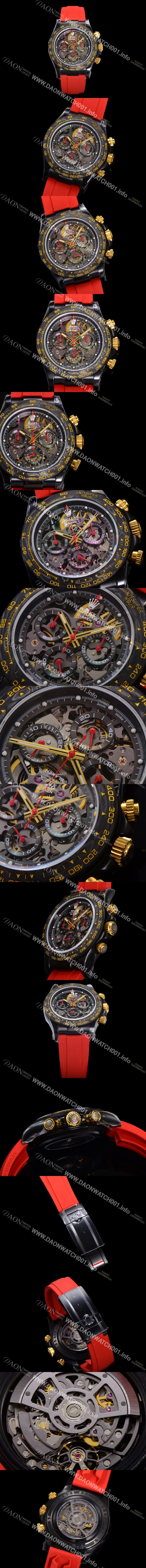 홍콩명품 [로렉스]남성용 데이토나 카본 베젤 40mm 크로노그래프 오토매틱 Cal.4130 무브먼트 스켈레톤 다이얼 rol5374