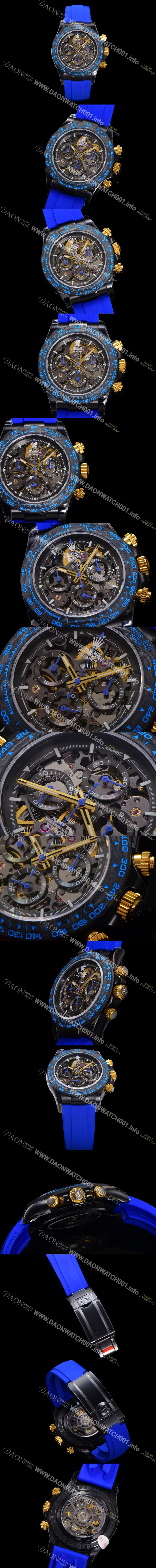 홍콩명품 [로렉스]남성용 데이토나 카본 베젤 40mm 크로노그래프 오토매틱 Cal.4130 무브먼트 스켈레톤 다이얼 rol5375