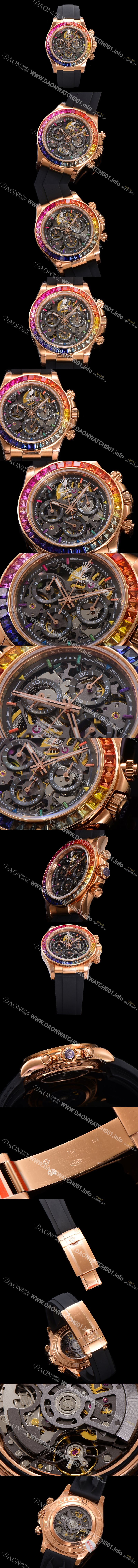 홍콩명품 [로렉스]남성용 데이토나 40mm 크로노그래프 18k 로즈골드 오토매틱 Cal.4130 무브먼트 스켈레톤 다이얼 rol5381