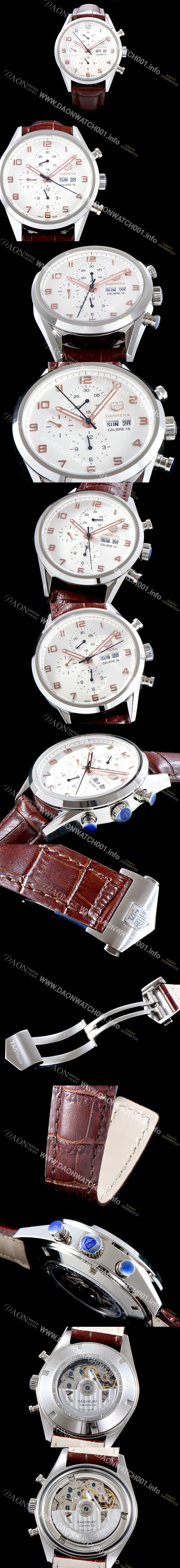 홍콩명품 [태그호이어] 남성용 까레라 칼리버 16 오토매틱 크로노그래프Day-Date 화이트 다이얼 TAG0100