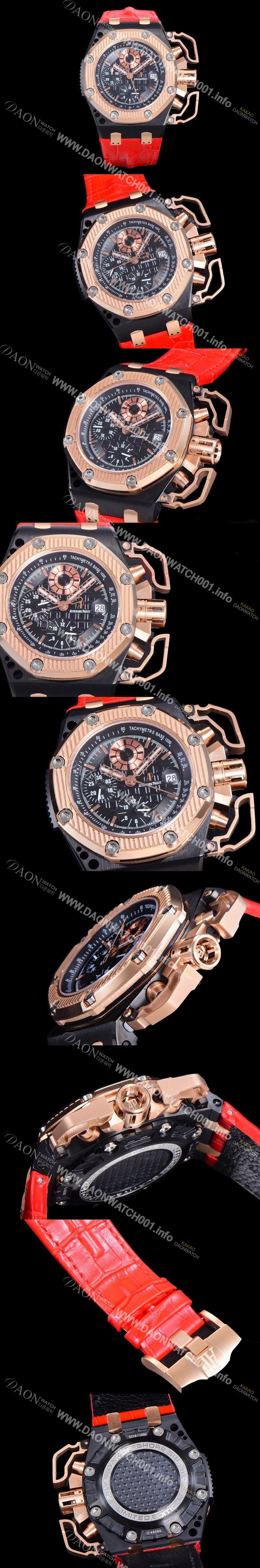 홍콩명품 [오데마피게] 남성용 로얄오크 오프쇼어 서바이버 크로노그래프 기능 오토매틱 A7750-2 타입 44미리 가죽시계 금장 블랙다이얼 AUD74578