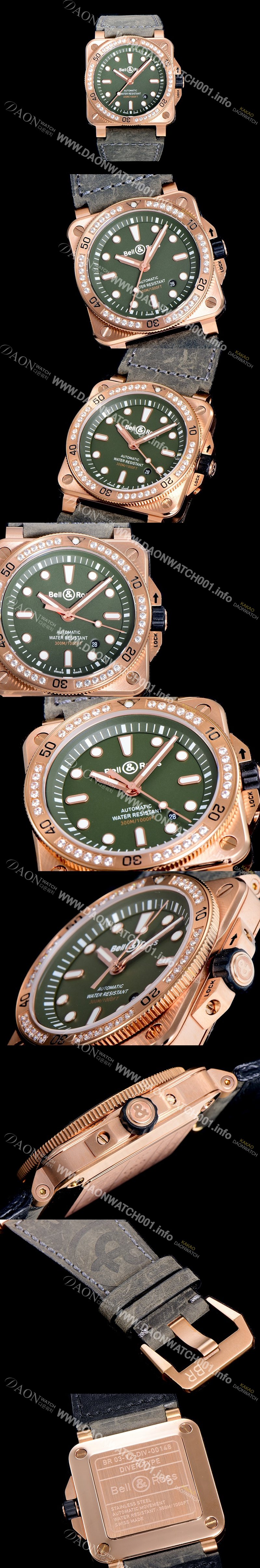 홍콩명품 [벨엔로스]남성용 R-03 인스트루먼트 18K 로즈골드 오토매틱 42미리 그린다이얼 BEL10189