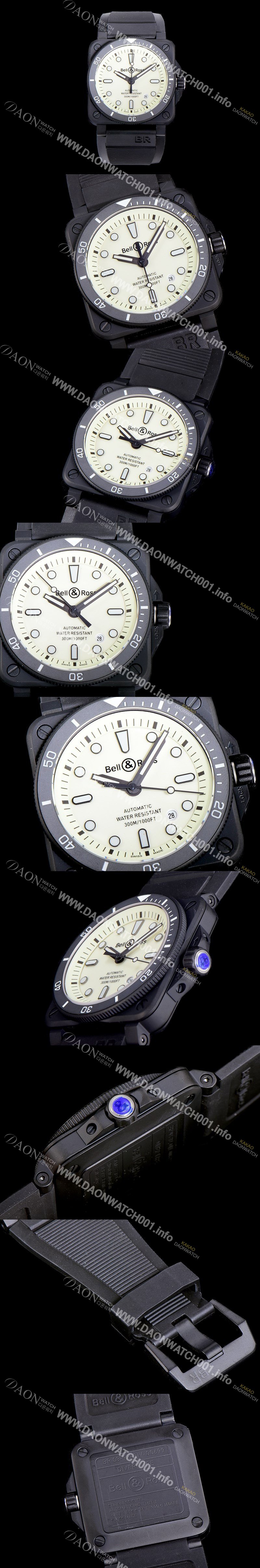 홍콩명품 [벨엔로스] 남성용 BR-03 인스트루먼트 PVD블랙코팅 오토매틱 9015무브먼트 42미리 러버우테탄줄 화이트다이얼 BEL71769