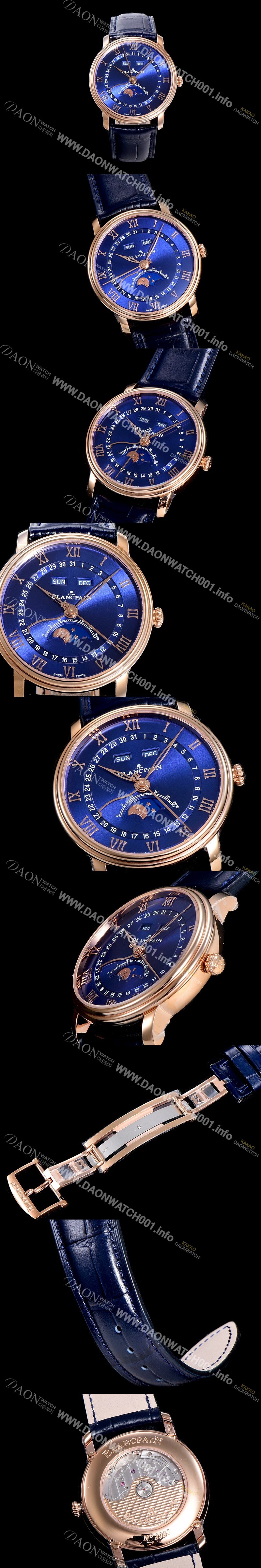 홍콩명품 [블랑팡] 남성용 빌레레 퀀탬 컴플레트 문페이즈 Cal.6654 오토매틱 40미리 블랙가죽줄 18K 로즈골드 블루다이얼 BLA77837