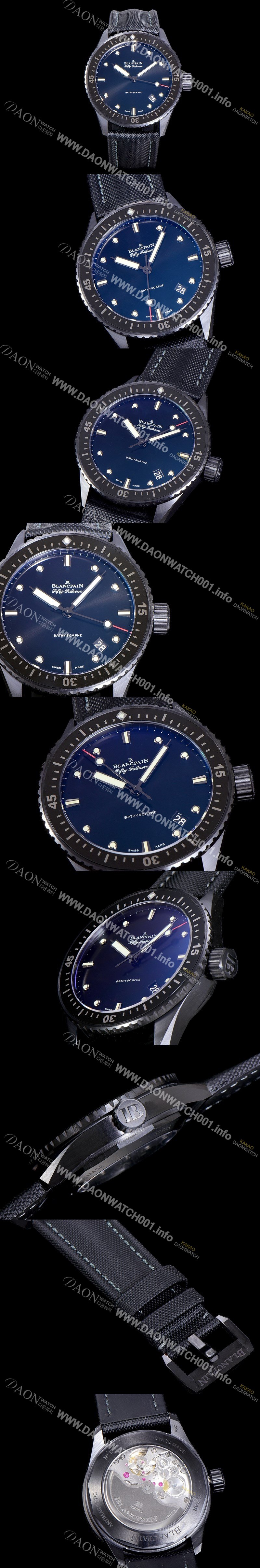 홍콩명품 [블랑팡] 남성용 하이퀄리티 피프티 패덤스 오토매틱 칼리버 1315타입 43.6미리 미리바티스카프 리얼 세라믹 UP!! 다이버 워치 블랙 다이얼 BLA77847