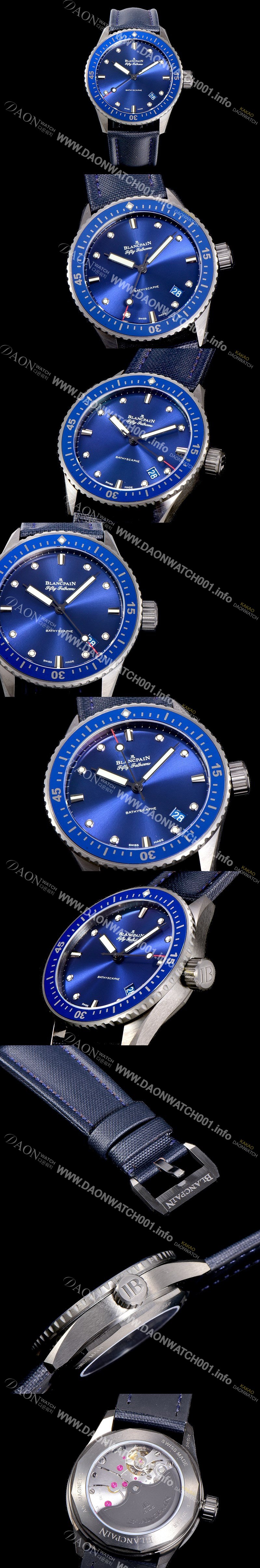 홍콩명품 [블랑팡] 남성용 하이퀄리티 피프티 패덤스 오토매틱 티타늄케이스 칼리버 1315타입 43.6미리 미리바티스카프 리얼 세라믹 UP!! 다이버 워치 블루다이얼 BLA77856