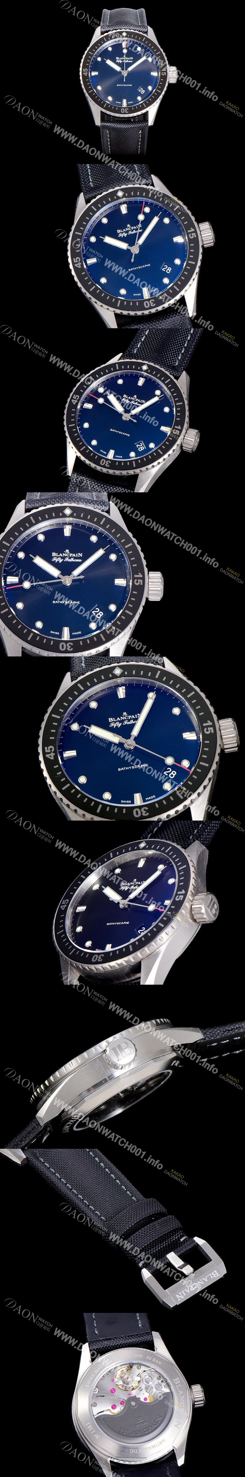 홍콩명품 [블랑팡] 남성용 하이퀄리티 피프티 패덤스 오토매틱 칼리버 1315타입 43.6미리 미리바티스카프 리얼 세라믹 베젤 UP!! 다이버 워치 블랙다이얼 BLA77874