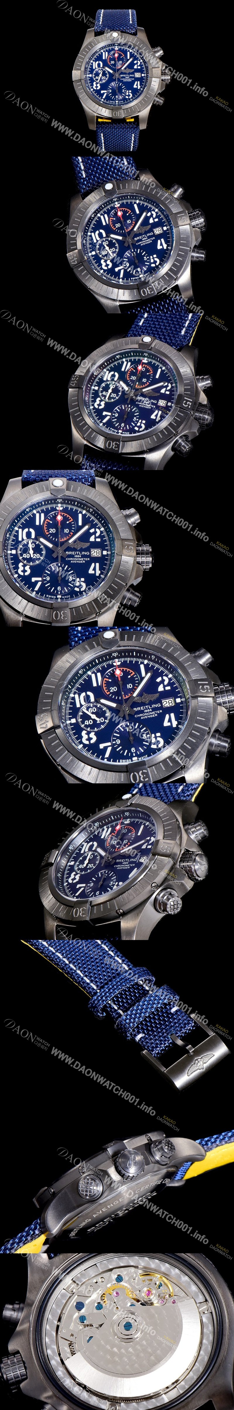 홍콩명품 [브라이틀링]남성용  어벤져 크로노그래프 45미리 나이트미션 DLC코팅 티타늄 오토매틱 블루다이얼  BRE43575