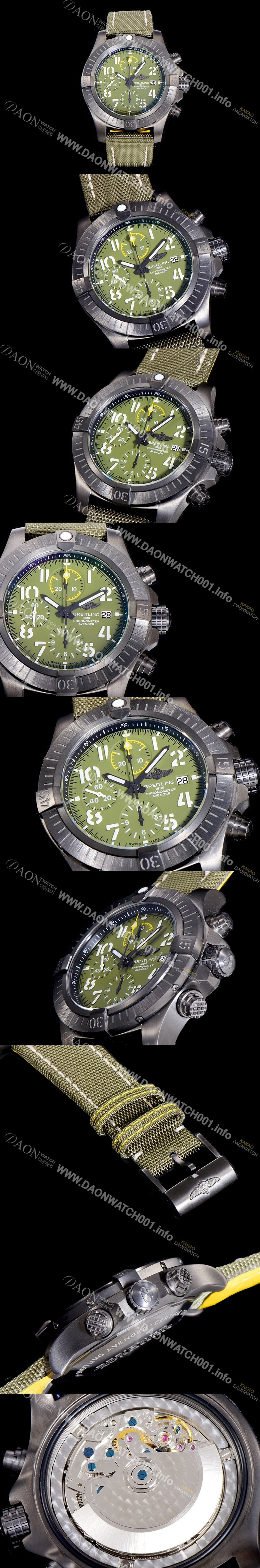 홍콩명품 [브라이틀링]남성용  어벤져 크로노그래프 45미리 나이트미션 DLC코팅 티타늄 오토매틱 그린다이얼  BRE88817