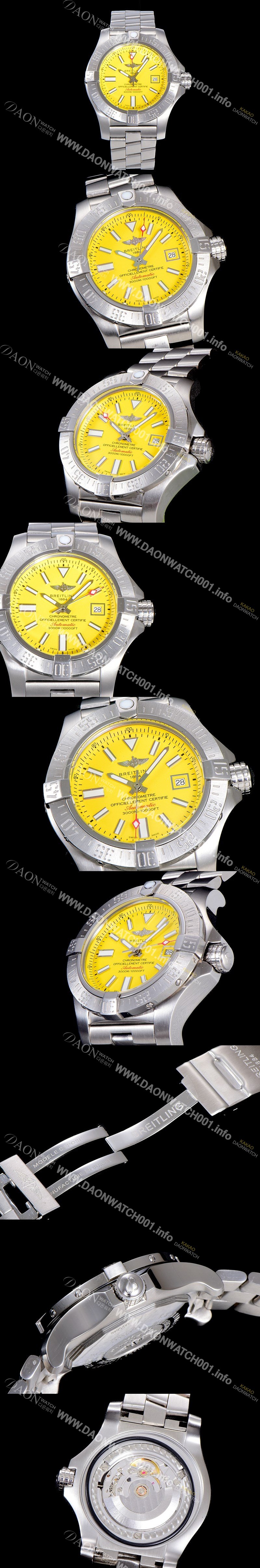 홍콩명품 [브라이틀링] 남성용 어벤져 오토매틱 ETA2836-2 타입 45미리 매탈시계 옐루다이얼 BRE75537