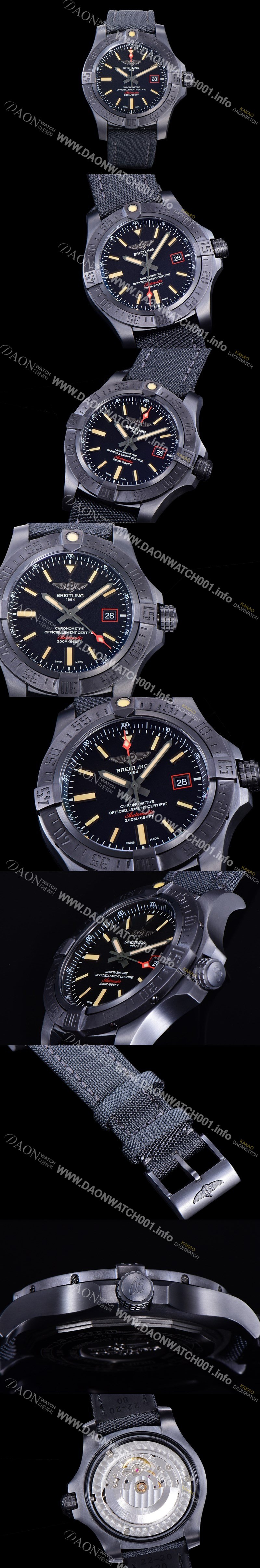 홍콩명품 [브라이틀링] 남성용 어벤져 블랙브라이드 오토매틱 A2836-2 티타늄캐이스소재 나일론/나토천 44미리 블랙다이얼 BRE75659