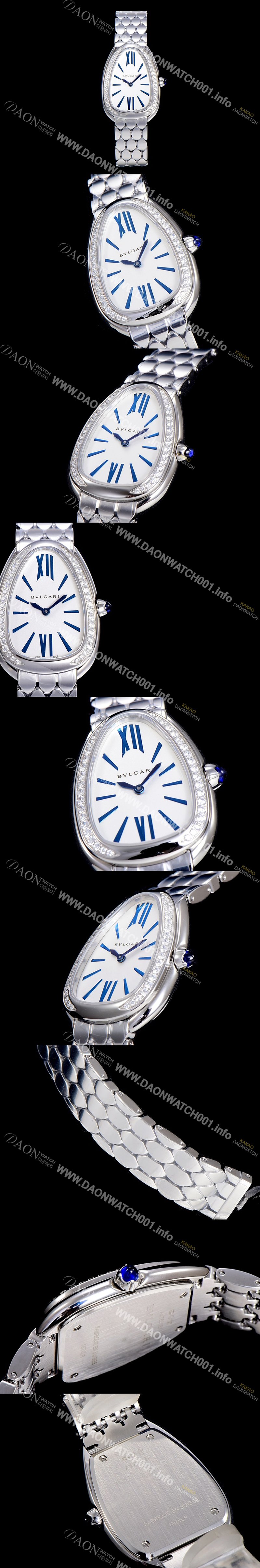 홍콩명품 [불가리] 세르펜티 로마숫자 쿼츠 레이디스 35미리 보석/큐빅 세팅 화이트다이얼 BVL81798