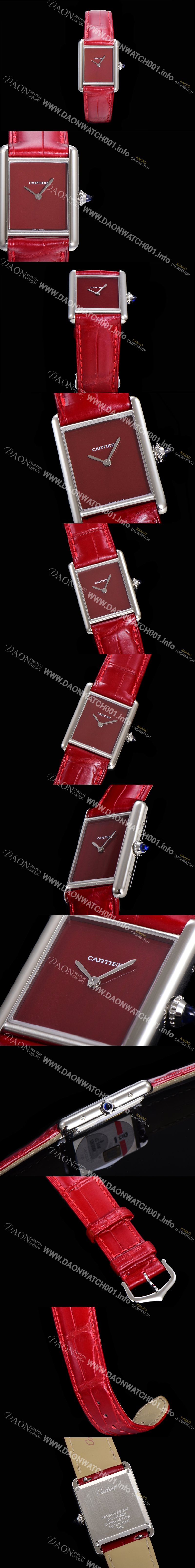 홍콩명품 [까르띠에] 여성용 탱크 머스트 WSTA0054 로마 인덱스 33.7mm 레드 다이얼 악어가죽줄 쿼츠 무브먼트 CAR00571