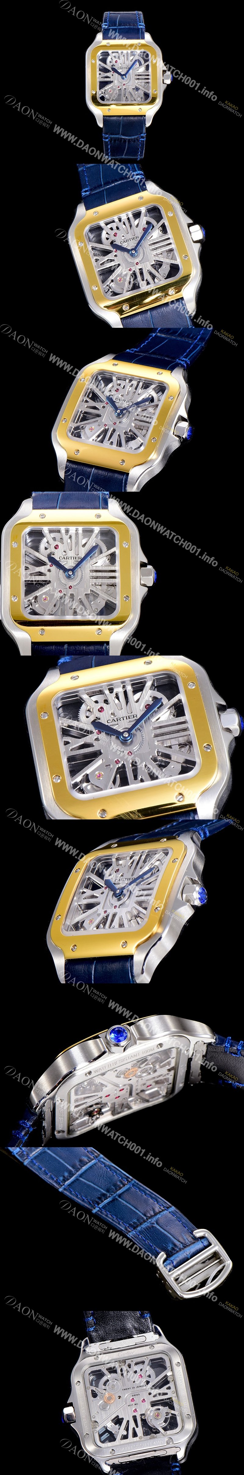 홍콩명품 [까르띠에]남성용  산토스 더 까르띠에 수동/기계식 라지39.8미리 18k 옐로우골드 스켈레톤 다이얼 CAR35041