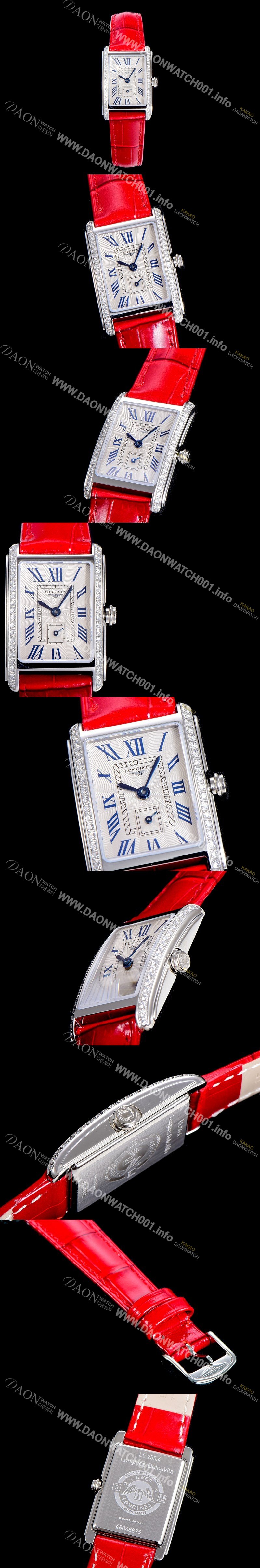 홍콩명품 [론진] 돌체비타 스텐레스스틸 보석/큐빅 셋팅 쿼츠L178.2 20.8미리 악어가죽 화이트다이얼 CAR11345