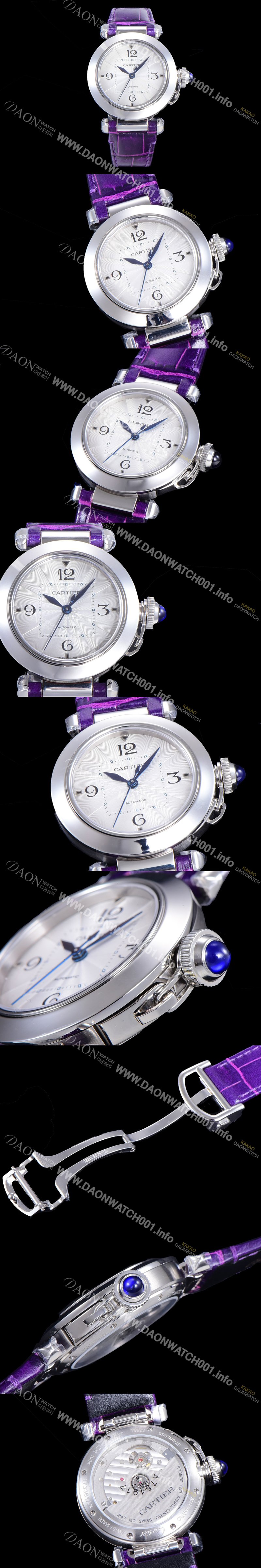 홍콩명품 [까르띠에] 여성용 파샤 드 오토매틱 1847MC 35미리 가죽시계 화이트다이얼 CAR11436