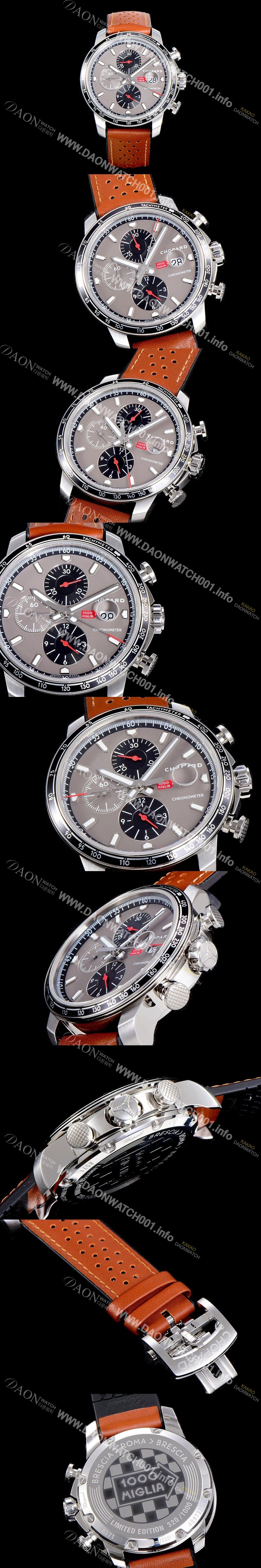홍콩명품 [쇼파드] 남성용 밀레 밀리아 GTS 크로노그래프 44미리 오토매틱 A7750-2 가죽줄 그레이 다이얼 CHO73581