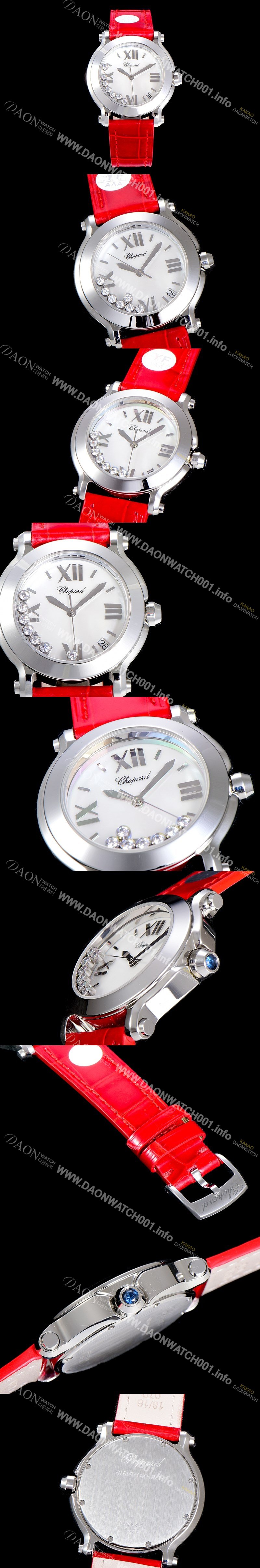 홍콩명품 [쇼파드]해피스포츠 라운드 쿼츠 ETA-955.112 레이디 30미리 가죽줄 화이트다이얼 CHO73618