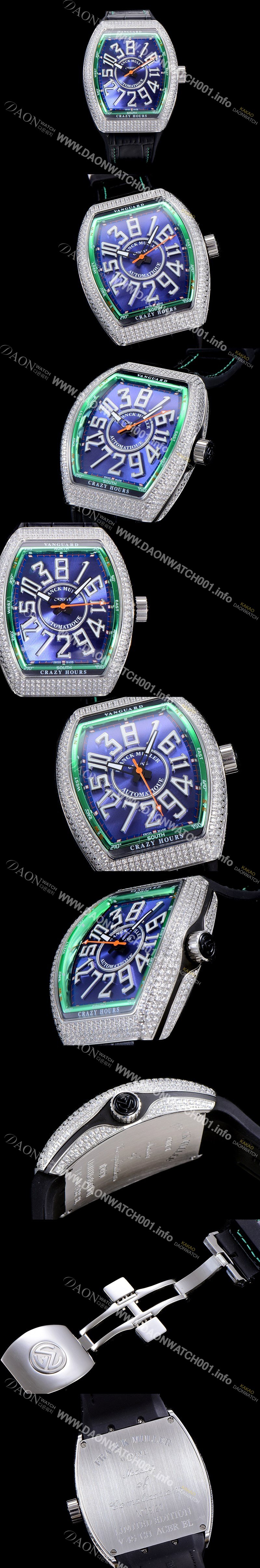 홍콩명품 [프랭크뮬러] 남성용 뱅가드 오토매틱 CZ02타입 44미리 보석/큐빅 셋팅 가죽줄/스트랩 블루다이얼 FRA73741